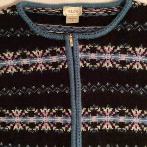 ALPS Vintage Zip front lambswool Cardigan all over Nordic Pattern size Small
